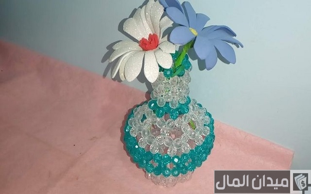شرح خطوات عمل فازة بالخرز الكريستال