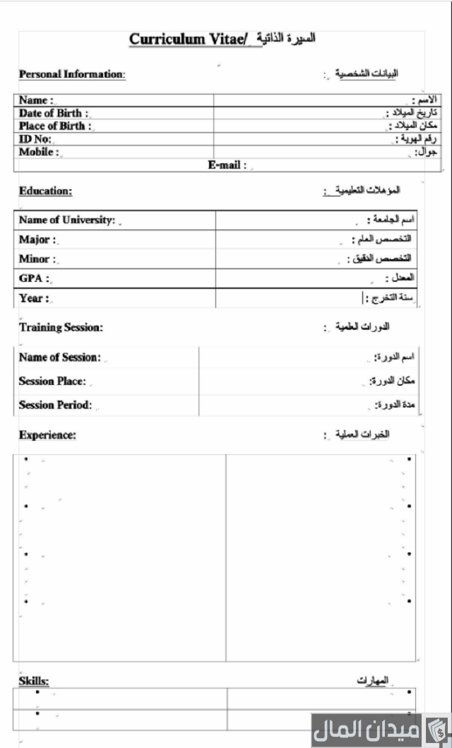 نموذج سيرة ذاتية جاهزة
