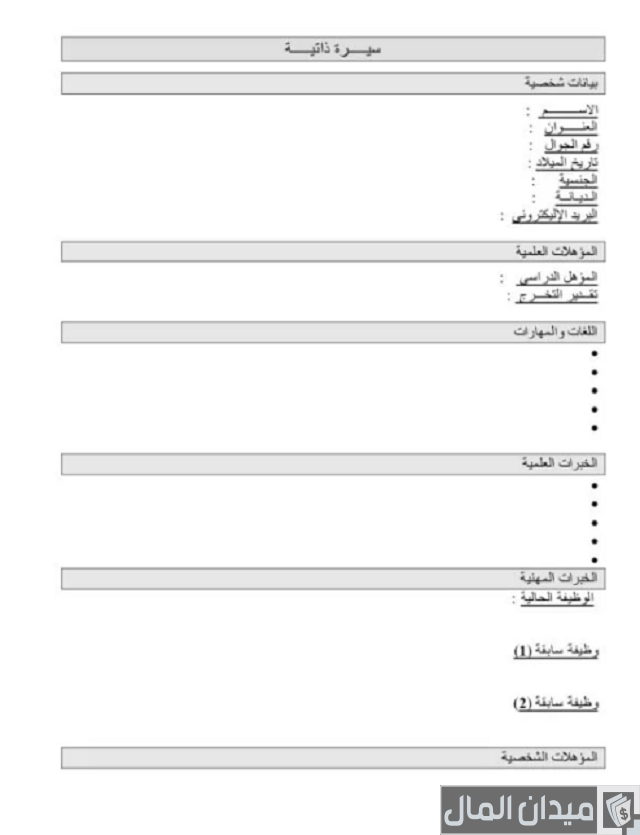 نموذج سيرة ذاتية جاهزة